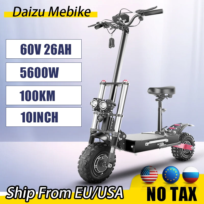

No Vat EU US Stock 5600W Powerful Kick Scooter Electric Scooter Max Speed 85km/h Dual Motor patinete electrico with Seat Adults