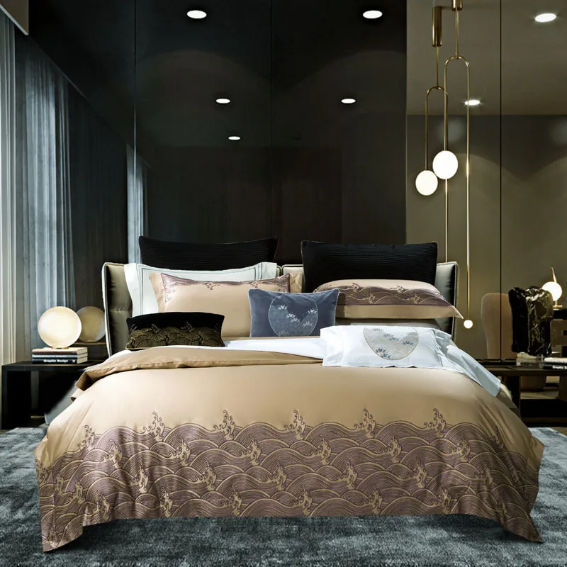 Chinoiserie Chic Embroidery Blue Gold Bedding Set Satin Silk Cotton Queen King Size Duvet Cover Set Flat Bed Sheet Pillowcases
Chinoiserie Chic Embroidery Blue Gold Bedding Set Satin Silk Cotton Queen King Size Duvet Cover Set Flat Bed Sheet Pillowcases