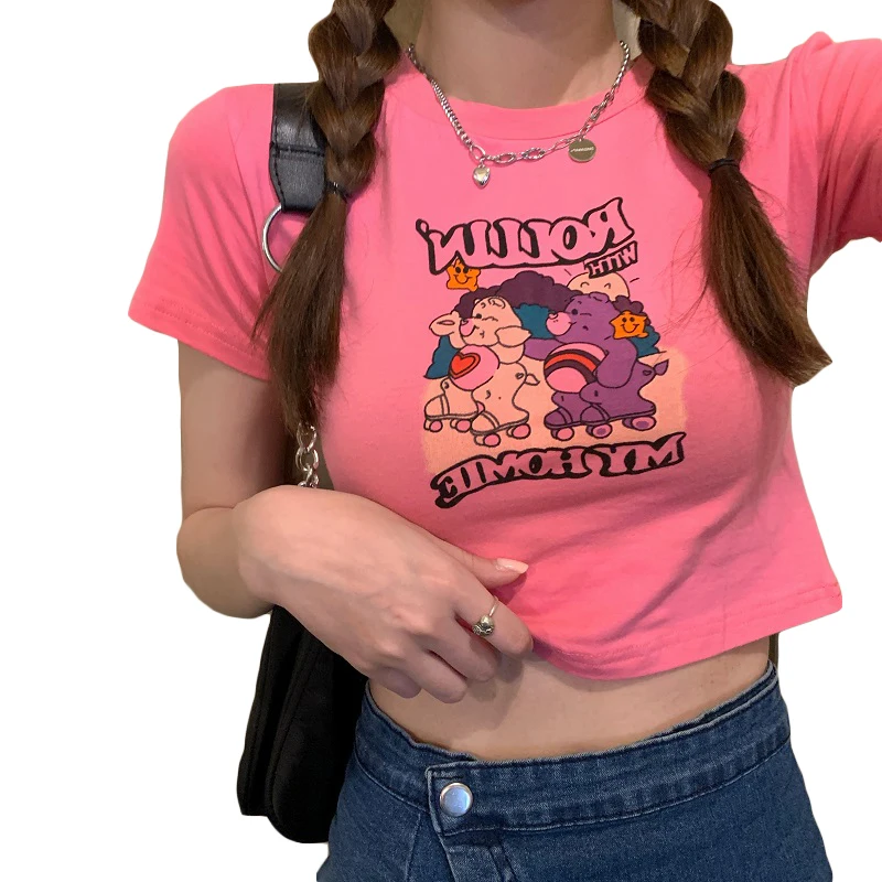 Cartoon Tops Summer Mini T-Shirt Woman Reveal Navel Slim Harajuku Casual Pink Sweet Kawaii T-Shirt Streetwear Y2k Gothic Beach
Cartoon Tops Summer Mini T-Shirt Woman Reveal Navel Slim Harajuku Casual Pink Sweet Kawaii T-Shirt Streetwear Y2k Gothic Beach