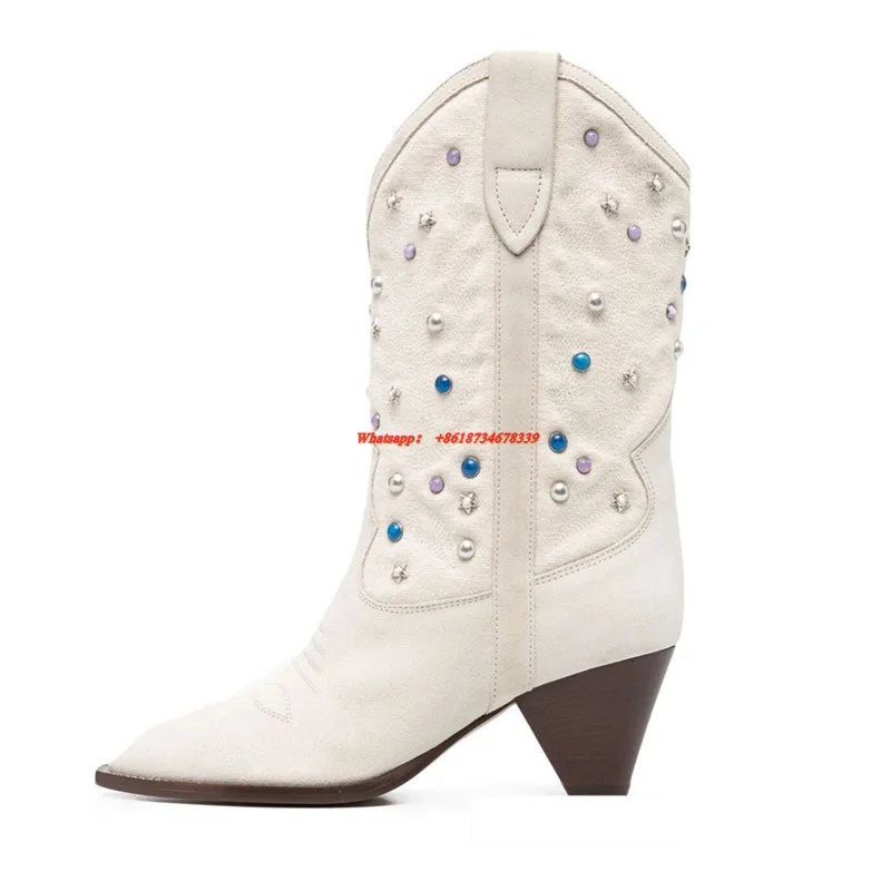 2022 New Women Pointed Toe Thick Heel Ankle Boots Suede Pearl Decoration Boots Hand Made Concise Design Dress Pumps Fall Shoes
2022 New Women Pointed Toe Thick Heel Ankle Boots Suede Pearl Decoration Boots Hand Made Concise Design Dress Pumps Fall Shoes
