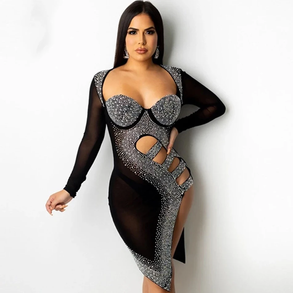 Sexy Black Key Hole Crystal V Neck Long Sleeve Diamonds Cotton Bodycon Dress 2022 Elegant Women Spring Evening Party Dress
Sexy Black Key Hole Crystal V Neck Long Sleeve Diamonds Cotton Bodycon Dress 2022 Elegant Women Spring Evening Party Dress