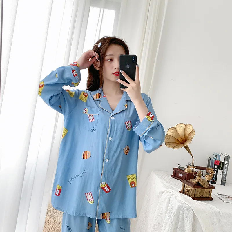 Spring and Autumn Thin Section Cartoon Rayon Cotton Ladies Pajamas Fashion Shirt Style Long-sleeved Trousers Sleepwear Women
Spring and Autumn Thin Section Cartoon Rayon Cotton Ladies Pajamas Fashion Shirt Style Long-sleeved Trousers Sleepwear Women