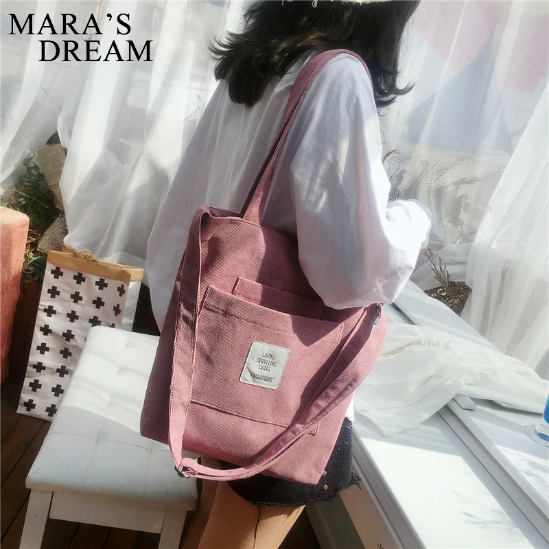 

Mara's Dream Women Canvas Shoulder Bag Ladies Corduroy Soft Crossbody Bags Books Bag Striped Cloth Female Handbag Shopping Bags