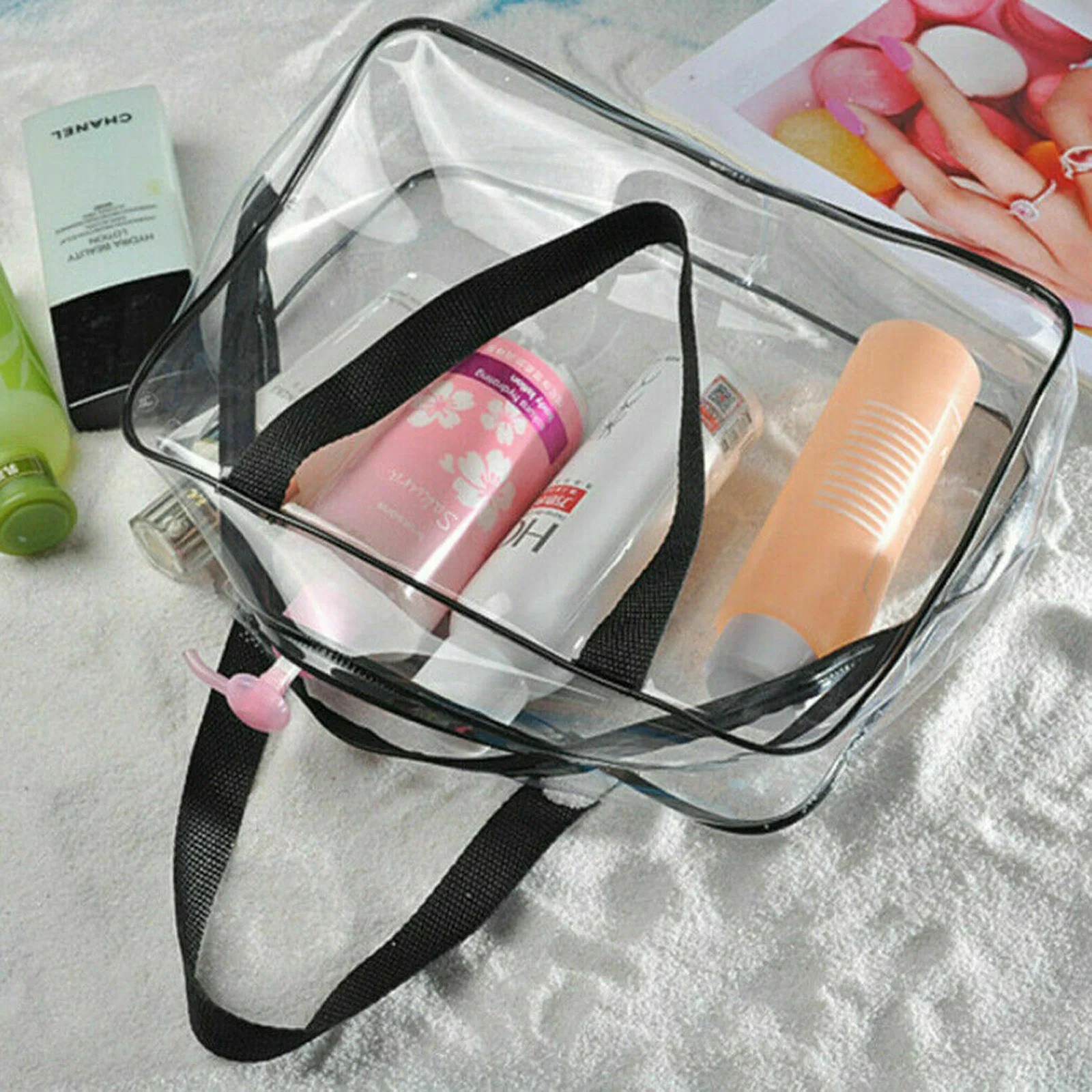 Transparent PVC Makeup Bag with Handle Strap Large Capacity Zip Up Cosmetic Storage Pouch for Outdoor Travel
Transparent PVC Makeup Bag with Handle Strap Large Capacity Zip Up Cosmetic Storage Pouch for Outdoor Travel