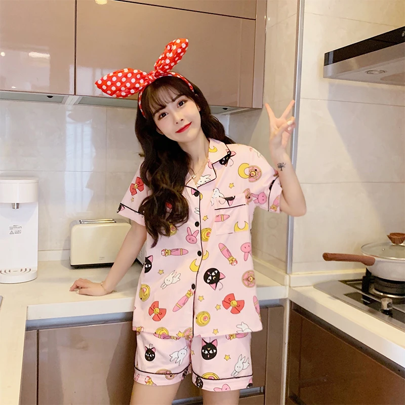 2021New Summer Women Pajamas Cartoon Sleepwear Women's Cotton Ladies Lovely Home Clothes Femme Two Piece Set
2021New Summer Women Pajamas Cartoon Sleepwear Women's Cotton Ladies Lovely Home Clothes Femme Two Piece Set