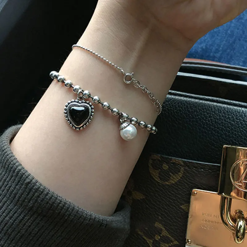 HKMMH 925 Sterling Silver Black Love Heasrt Zircon Pearl Bracelet Fashion Temperament Simple Beautiful Beaded Couple Jewelry
HKMMH 925 Sterling Silver Black Love Heasrt Zircon Pearl Bracelet Fashion Temperament Simple Beautiful Beaded Couple Jewelry