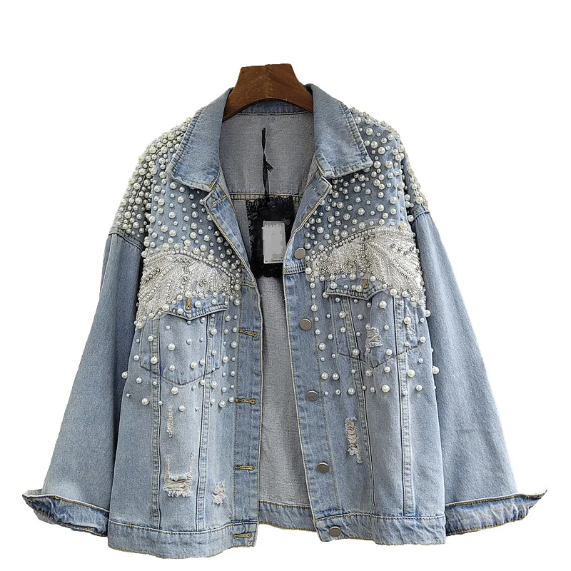 Fashion Holes Denim Jacket Coat Women Loose Casual Short Student Outerwear Heavy Work Beading Diamonds Blue Jeans Jacket Female
Fashion Holes Denim Jacket Coat Women Loose Casual Short Student Outerwear Heavy Work Beading Diamonds Blue Jeans Jacket Female
