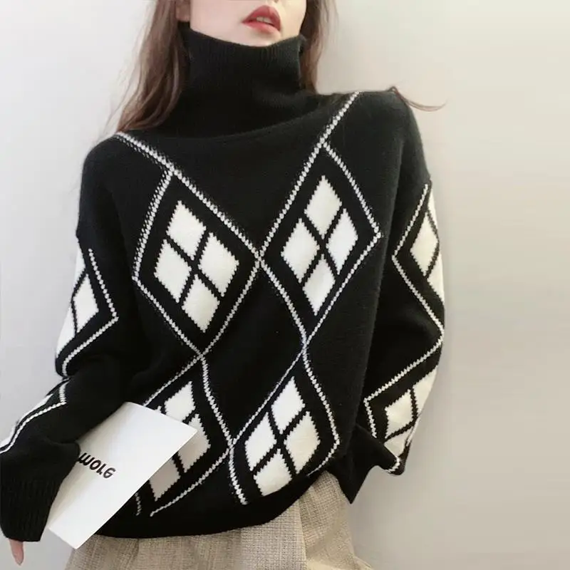 Women's Turtleneck Sweater Jacquard Knitwear Spring and Autumn New Style Loose Fashion Outer Wear All-match Base Shirt
Women's Turtleneck Sweater Jacquard Knitwear Spring and Autumn New Style Loose Fashion Outer Wear All-match Base Shirt