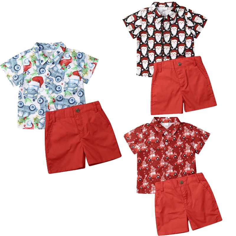 Комплекты детской одежды на рождество для маленьких мальчиков футболки с