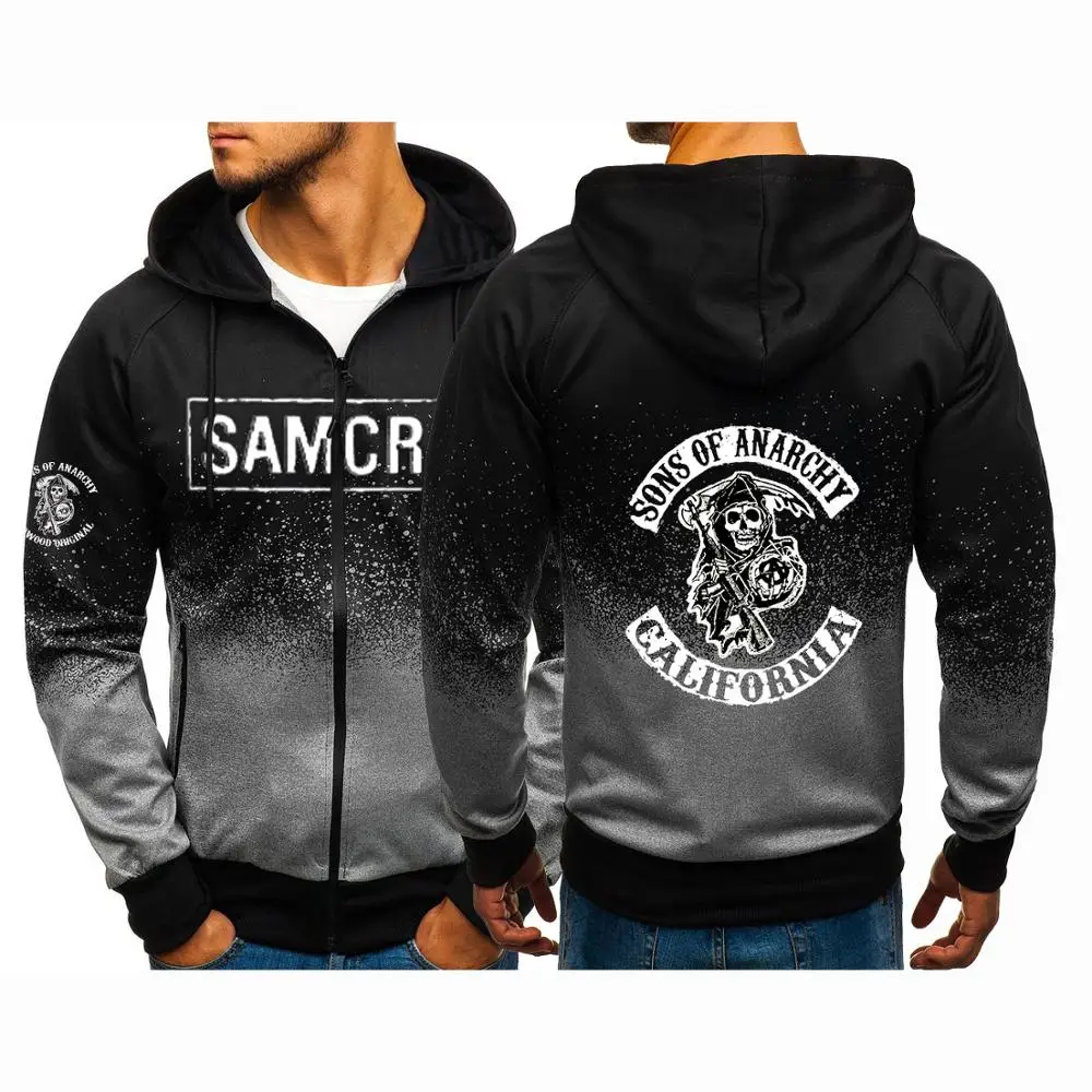 NEW Male Cotton Decal Tops Print Sons of Anarchy Zipper jacket SAMCRO Male MC Sweatshirt Comfortable Gradient Color Hoodies
NEW Male Cotton Decal Tops Print Sons of Anarchy Zipper jacket SAMCRO Male MC Sweatshirt Comfortable Gradient Color Hoodies