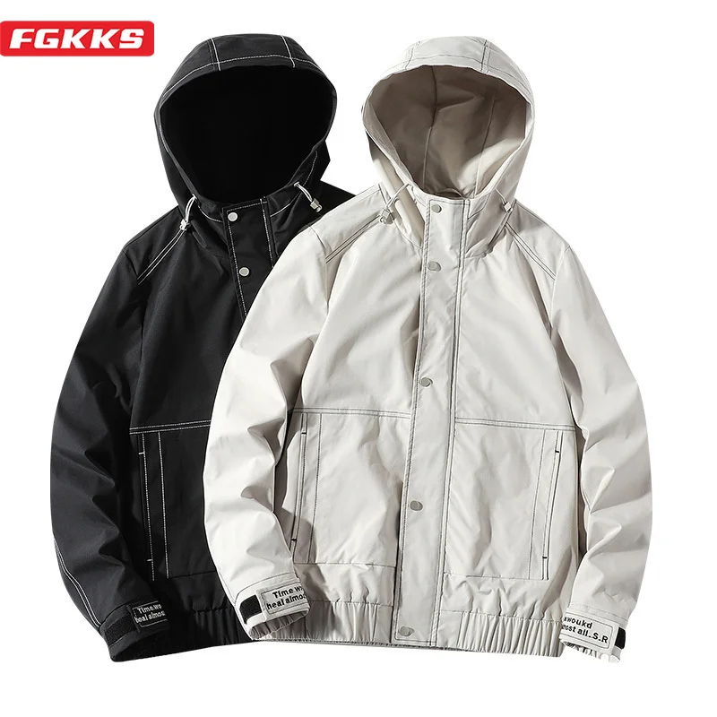 

FGKKS Autumn Jackets For Men Clothing 2021 Fashion Casual Hooded Windbreaker Jacket Men Coats Bomber Jacket Male