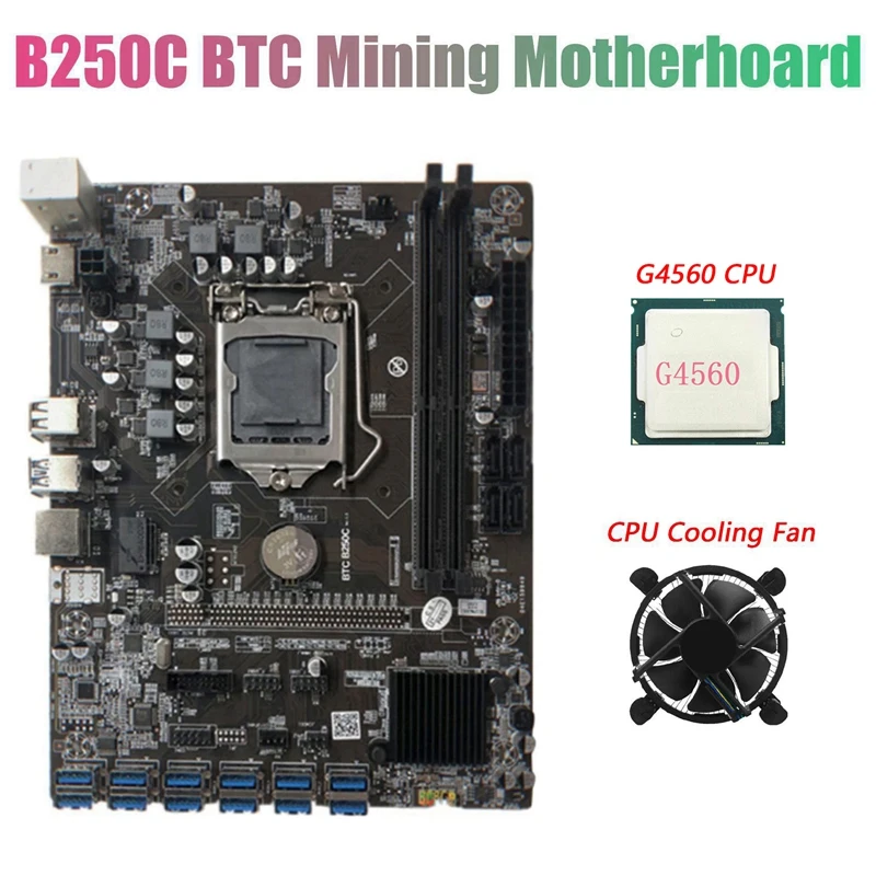B250C BTC Mining Motherboard with G4560 CPU+CPU Fan 12XPCIE To USB3.0 Graphics Card Slot LGA1151 Supports DDR4 DIMM RAM
B250C BTC Mining Motherboard with G4560 CPU+CPU Fan 12XPCIE To USB3.0 Graphics Card Slot LGA1151 Supports DDR4 DIMM RAM