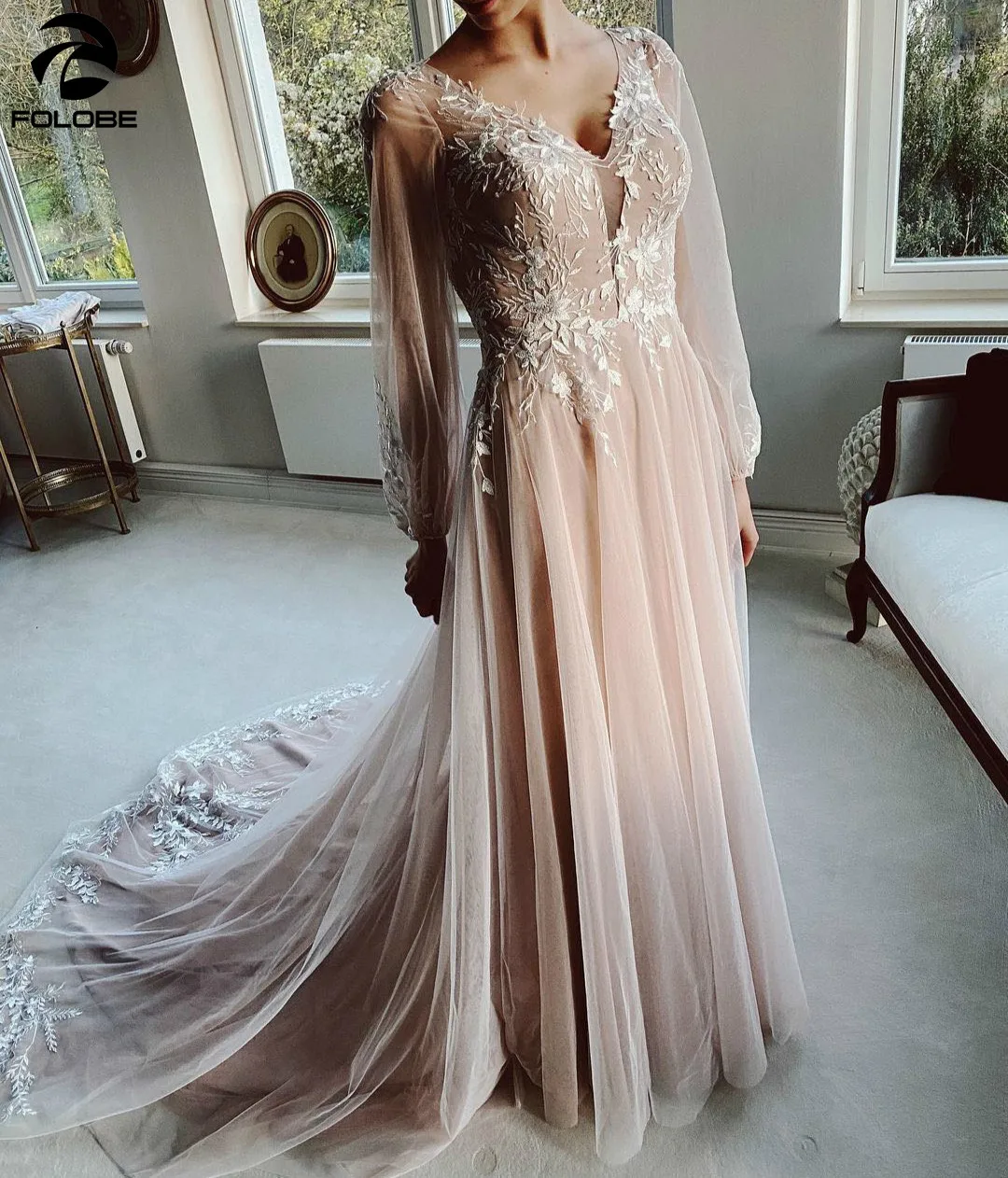 2021 Latest Design Wedding Dress Blush Lantern Sleeve V-Neck Applique Lace Backless A-Line Tulle Bridal Gown vestidos de novia
2021 Latest Design Wedding Dress Blush Lantern Sleeve V-Neck Applique Lace Backless A-Line Tulle Bridal Gown vestidos de novia