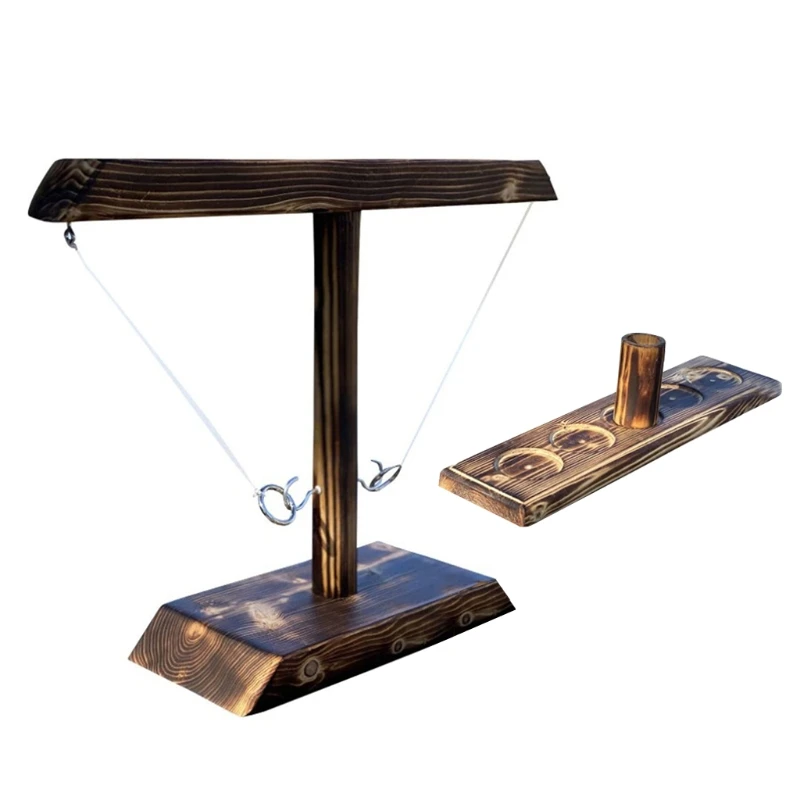 Ring Toss Games for Kids Adults Wooden Mini Ring Toss Game with Shot Ladder Bundle Toss Tailgating Game Set for 2 Hooks