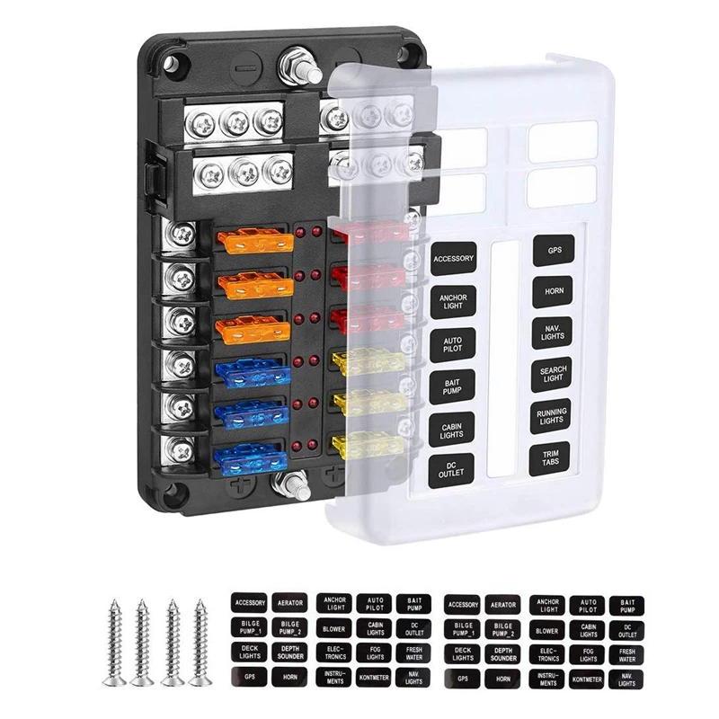 12 Way Waterproof Fuse Box Fuse Block Standard Circuit Fuse Holder with LED Light for Car Boat Marine Truck SUV Yacht RV
12 Way Waterproof Fuse Box Fuse Block Standard Circuit Fuse Holder with LED Light for Car Boat Marine Truck SUV Yacht RV