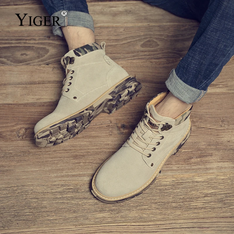 YIGER/Новые мужские ботинки Martins камуфляжные рабочие из коровьей замши
