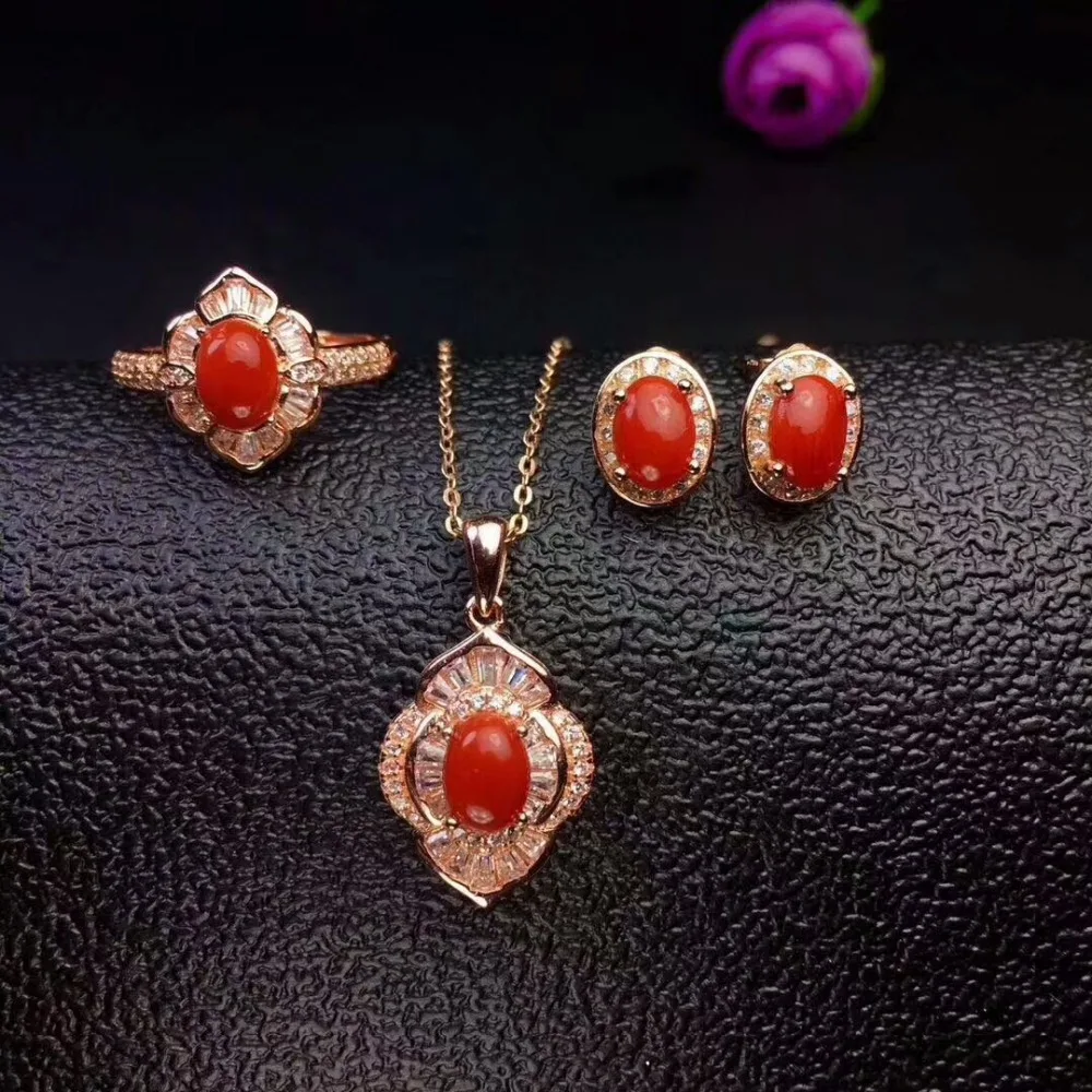MeiBaPJ Natural Red Coral Gemstone 925 Pure Silver Earrings Ring Pendant Necklace 3 Suits Fine Wedding Jewelry Sets for Women
MeiBaPJ Natural Red Coral Gemstone 925 Pure Silver Earrings Ring Pendant Necklace 3 Suits Fine Wedding Jewelry Sets for Women