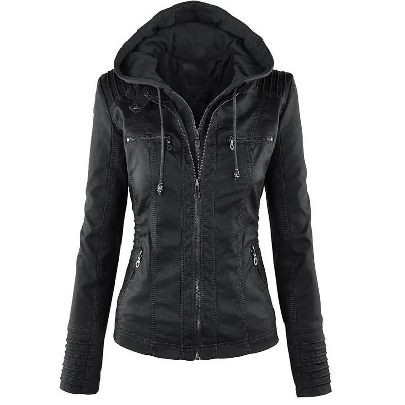Detachable Lapel solid women's leather jacket 
Detachable Lapel solid women's leather jacket