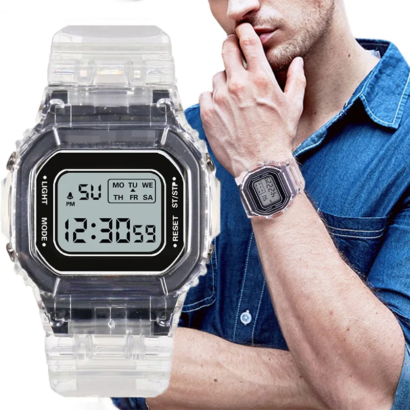 Мужские акриловые часы светодиодные цифровые спортивные мужские с будильником и