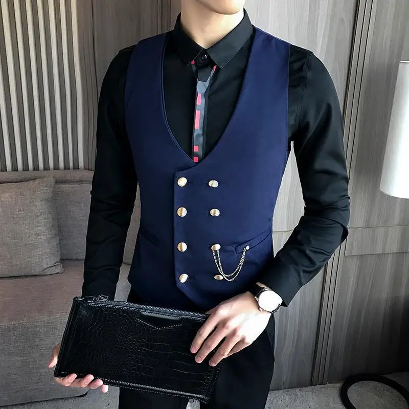 Men's Double Breasted Vest Spring 2021 New Slim Sleeveless Formal Suit Vest Gray Black Fashion Men's Business Casual Suit Vest
Men's Double Breasted Vest Spring 2021 New Slim Sleeveless Formal Suit Vest Gray Black Fashion Men's Business Casual Suit Vest