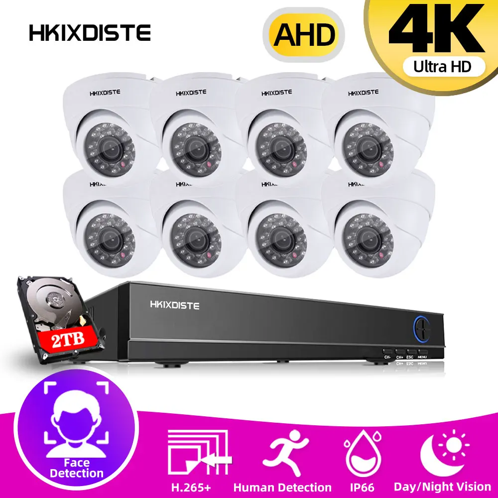 

H.265+ 8CH 4K Ultra HD CCTV DVR Kit Oudtoor 8.0MP Dome Home Security Camera System IP66 Waterproof P2P Video Surveillance Set