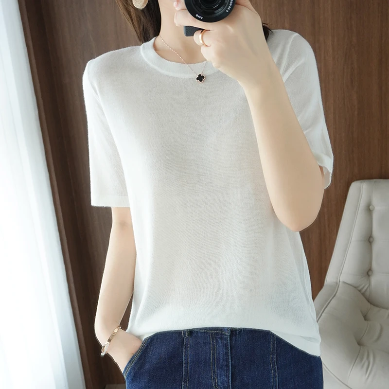 Women's wool T-shirt 2021 summer new casual solid color knitted sweater short-sleeved women's top Overside tees
Women's wool T-shirt 2021 summer new casual solid color knitted sweater short-sleeved women's top Overside tees