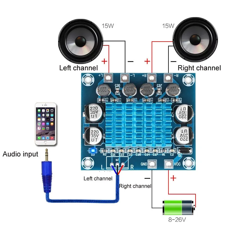 TPA3110 XH-A232 30W+30W 2.0 Channel Digital Stereo Audio Power Amplifier Board DC 8-26V 3A C6-001
TPA3110 XH-A232 30W+30W 2.0 Channel Digital Stereo Audio Power Amplifier Board DC 8-26V 3A C6-001
