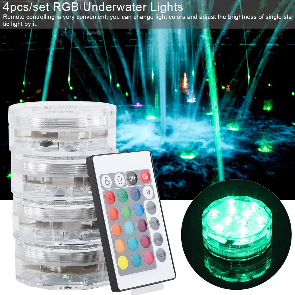 4 шт. погружной светодиодный светильник s водонепроницаемый подводный RGB для