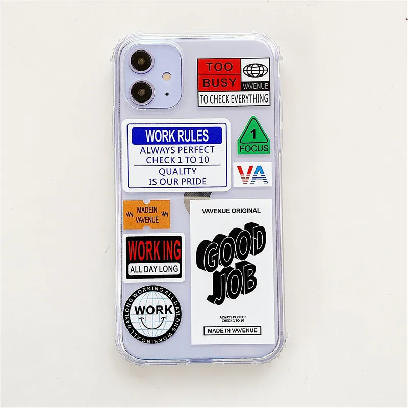 INS Smile Face Transparent Shockproof Good Job label phone case For iphone 11 Pro X XS XR 7 8 plus MAX soft silicon back Cover | Мобильные