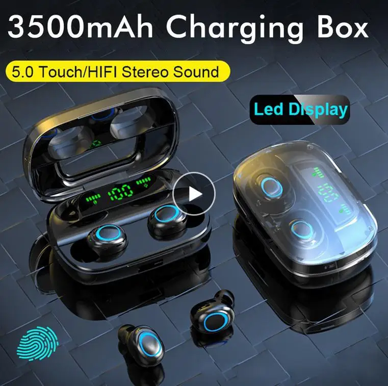 Bluetooth-наушники, TWS-гарнитура, сенсорные наушники, защита от пота, Hi-Fi стереонаушники с зарядным чехлом 3500mA
Bluetooth-наушники, TWS-гарнитура, сенсорные наушники, защита от пота, Hi-Fi стереонаушники с зарядным чехлом 3500mA