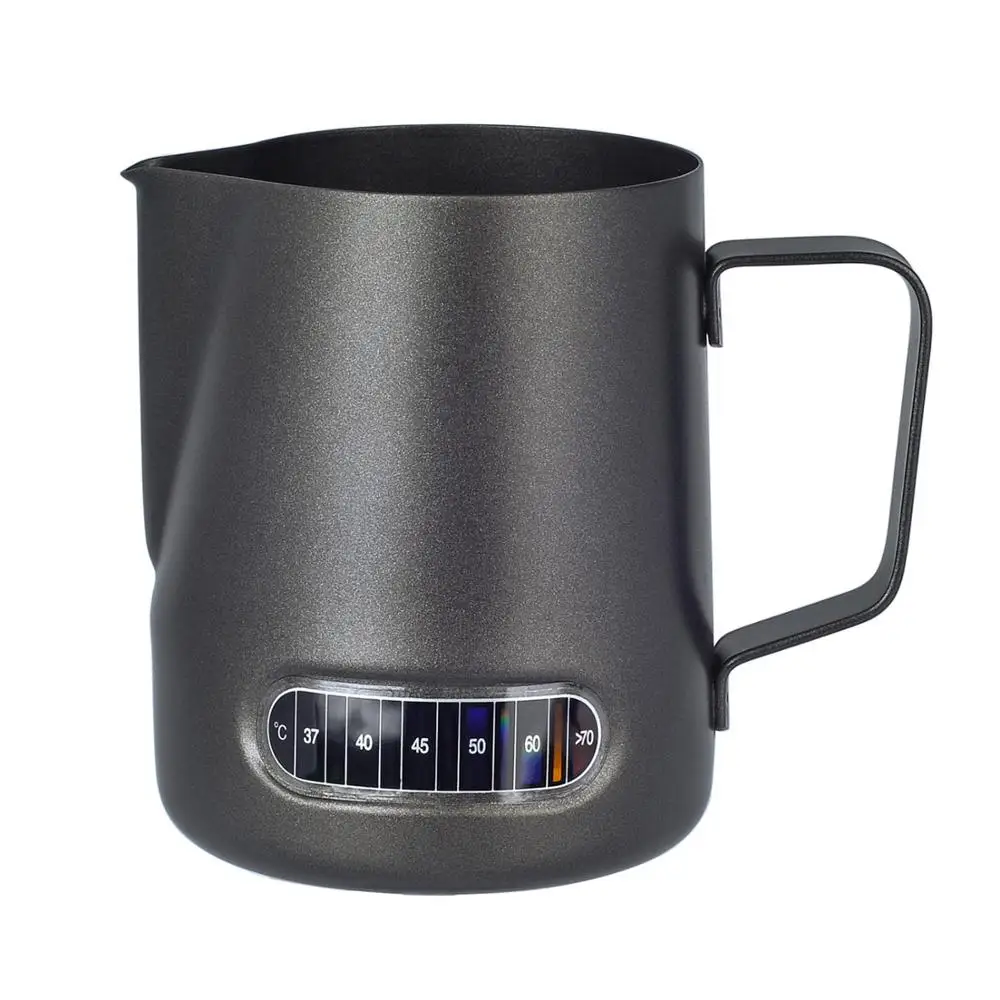 Milk Frothing Pitcher 20oz With Thermometer Sticker, Stianless Steel Espresso Latte Steaming Frothing Cup, Matte Black
Milk Frothing Pitcher 20oz With Thermometer Sticker, Stianless Steel Espresso Latte Steaming Frothing Cup, Matte Black