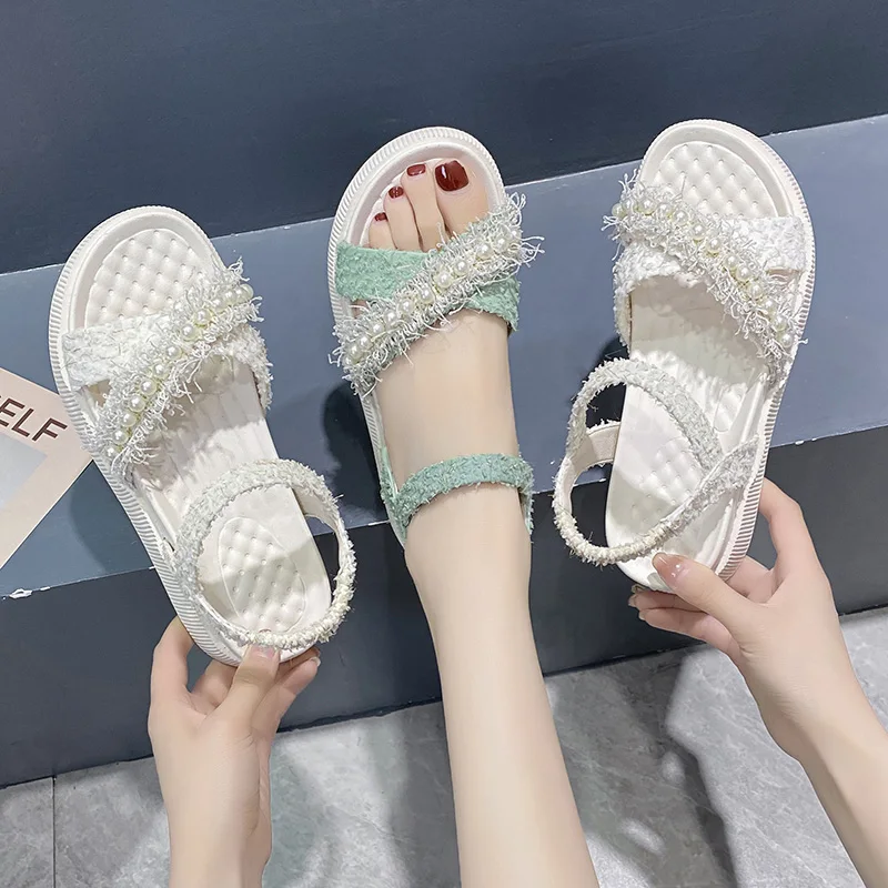 2021 Summer Casual Thick Bottom Sandals Women Fashion Pearl Ankle Strap Platform Sandalias Mujer Outdoor Comfort Beach Sandals
2021 Summer Casual Thick Bottom Sandals Women Fashion Pearl Ankle Strap Platform Sandalias Mujer Outdoor Comfort Beach Sandals