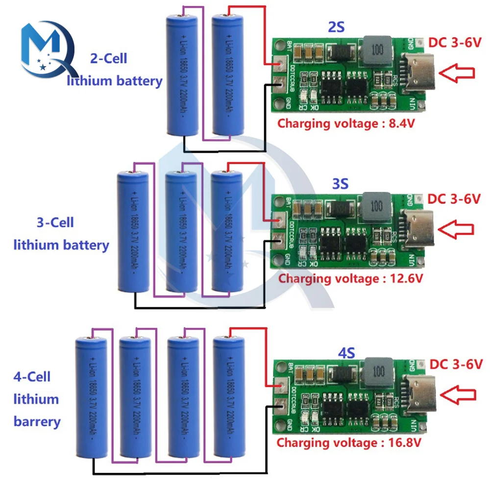 

Multi-Cell 2S 3S 4S Type-C To 8.4V 12.6V 16.8V Step-Up Boost LiPo Polymer Li-Ion Charger 7.4V 11.1V 14.8V 18650 Lithium Battery