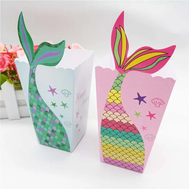 6pcs Mermaid Tail Party Popcorn Boxes Paperboard Candy Box Girls Mermaid Birthday Party Packaging Gift Box Baby Shower Supplies 
6pcs Mermaid Tail Party Popcorn Boxes Paperboard Candy Box Girls Mermaid Birthday Party Packaging Gift Box Baby Shower Supplies