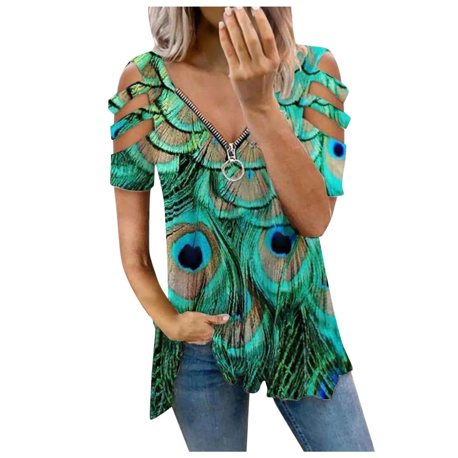 40# V Neck Floral Printed Blouses Femme Summer Sexy Zipper Zipper Women Shirt Short Sleeve Folds Casual Women'S Blouse
40# V Neck Floral Printed Blouses Femme Summer Sexy Zipper Zipper Women Shirt Short Sleeve Folds Casual Women'S Blouse