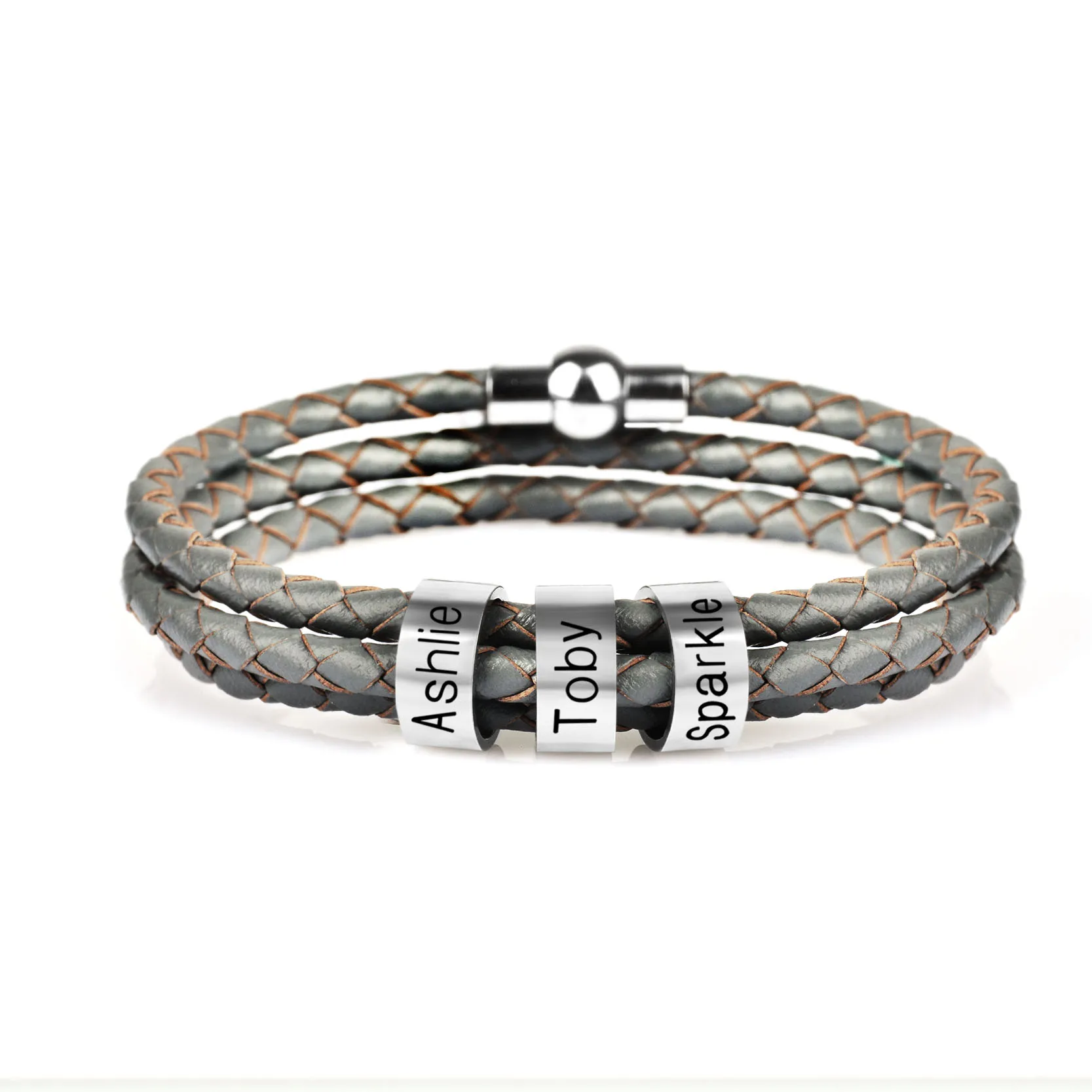 Personalized Mens Braided Genuine Leather Bracelet Stainless Steel Custom Beads Name Bracelet for Men with Family Names KZXL0421
Personalized Mens Braided Genuine Leather Bracelet Stainless Steel Custom Beads Name Bracelet for Men with Family Names KZXL0421