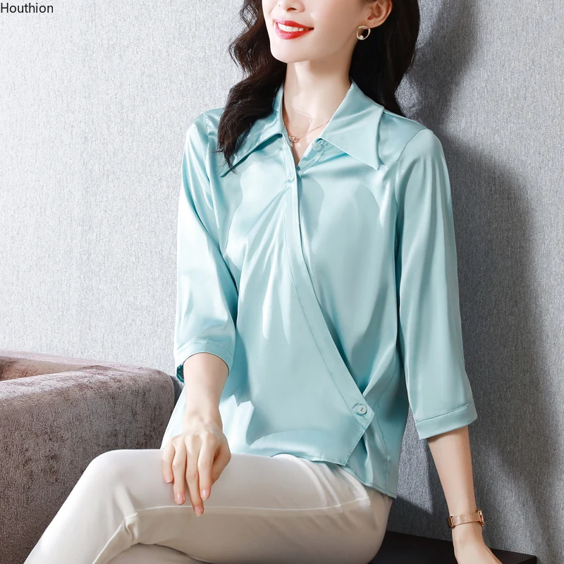 Summer New Women's Blouse V-neck Shirt 3/4 Sleeve Top Solid Color Girl Satin Casual Fashion Lady Loose
Summer New Women's Blouse V-neck Shirt 3/4 Sleeve Top Solid Color Girl Satin Casual Fashion Lady Loose