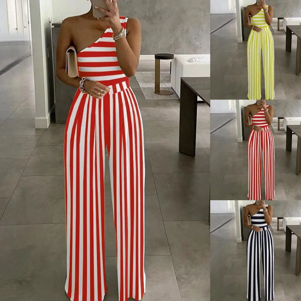 Summer Jumpsuit Women Casual Ladies One-piece Trousers Wide-leg Pants Polka Dot Stripe Printing One-shoulder Sling Trousers
Summer Jumpsuit Women Casual Ladies One-piece Trousers Wide-leg Pants Polka Dot Stripe Printing One-shoulder Sling Trousers