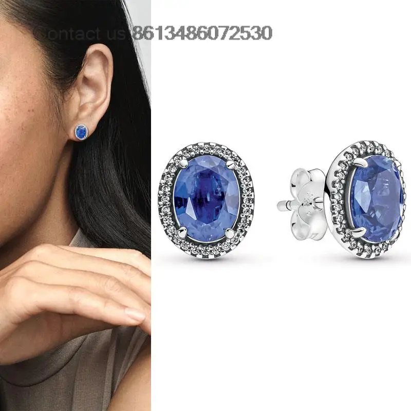 New 925 Silver Sparkling Statement Halo Blue Earrings Fit Original Brand Diy Fine Jewelry Women Gift For Fine Earring Making
New 925 Silver Sparkling Statement Halo Blue Earrings Fit Original Brand Diy Fine Jewelry Women Gift For Fine Earring Making
