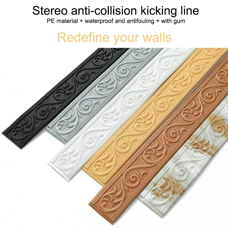 

3D Foam Wall Edge Strip Stickers Self Adhesive Waterproof Baseboard Corner Waist Line Sticker Wall Trim Line Skirting Border