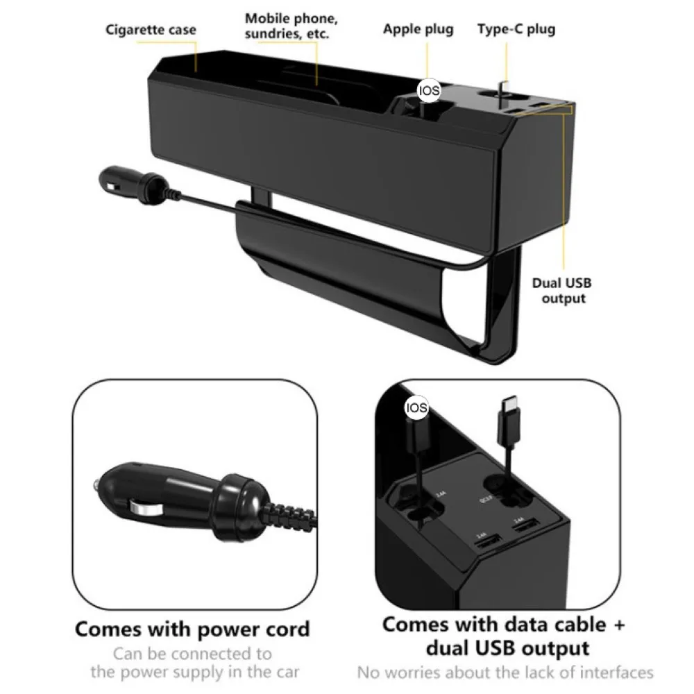 Auto Interior Organizer Seat Side Pocket Box Car Seat Crevice Storage Box ABS IOS QC3 Charge Wire USB Port Accessories
Auto Interior Organizer Seat Side Pocket Box Car Seat Crevice Storage Box ABS IOS QC3 Charge Wire USB Port Accessories