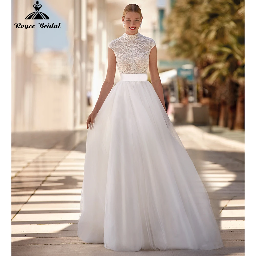 High Neck Lace Wedding Dress 2022 Tulle Ivory Wedding Gowns Short Cap Sleeves Bridal Dresses Robe de mariee
High Neck Lace Wedding Dress 2022 Tulle Ivory Wedding Gowns Short Cap Sleeves Bridal Dresses Robe de mariee