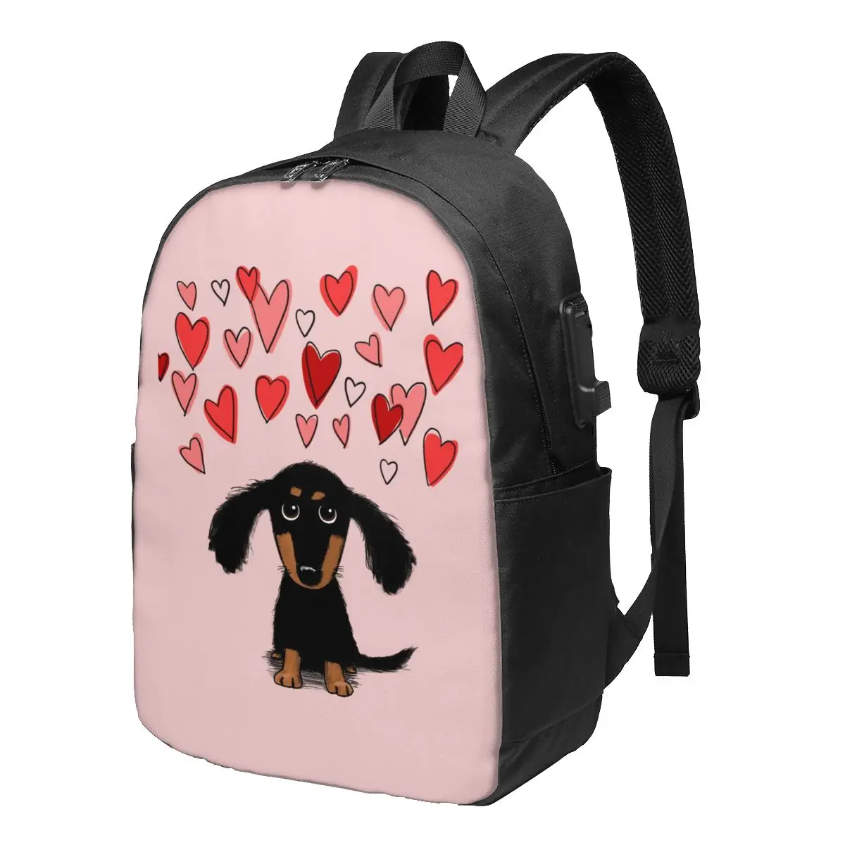 Cute Dachshund Puppy Dog With Valentine Hearts Backpacks Pet Lover Youth Soft Casual Backpack Charger USB Festival Bags
Cute Dachshund Puppy Dog With Valentine Hearts Backpacks Pet Lover Youth Soft Casual Backpack Charger USB Festival Bags