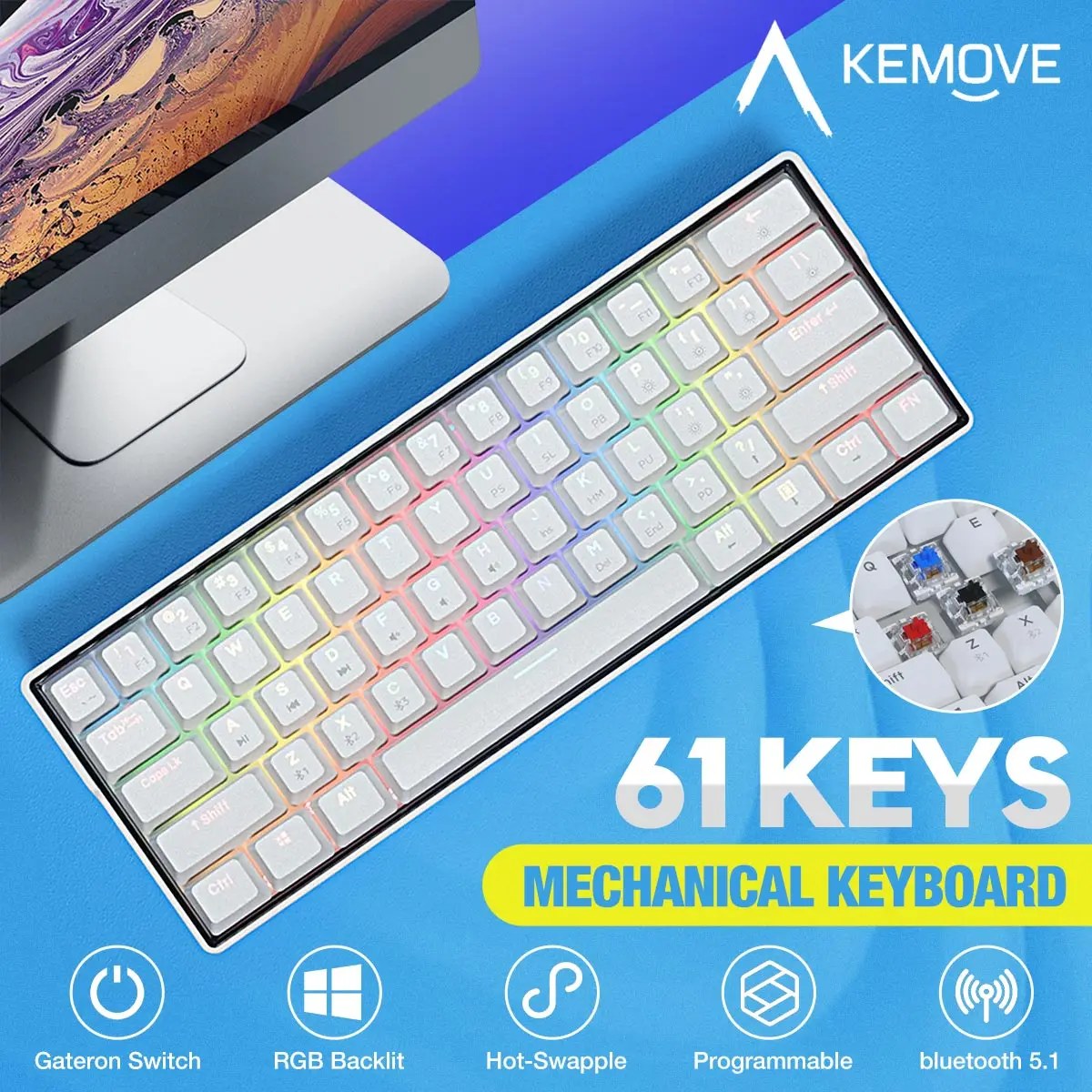 KEMOVE SnowFox 61 клавиша механическая клавиатура переключатель 60% NKRO bluetooth PBT клавиши Беспроводная Проводная игровая клавиатура ПК планшет vs DK61
KEMOVE SnowFox 61 клавиша механическая клавиатура переключатель 60% NKRO bluetooth PBT клавиши Беспроводная Проводная игровая клавиатура ПК планшет vs DK61