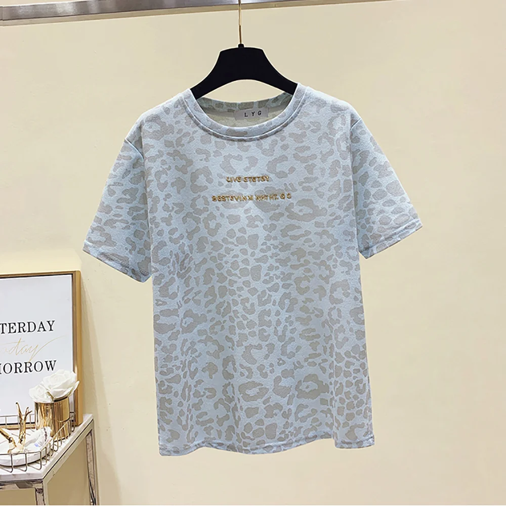 Fashion Leopard Embroidery Letter Ice Silk T Shirt Woman Loose Baggy Short Sleeve O-Neck Tops Summer Clothes For Women
Fashion Leopard Embroidery Letter Ice Silk T Shirt Woman Loose Baggy Short Sleeve O-Neck Tops Summer Clothes For Women