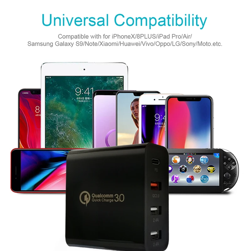 48W PD3.0 /PD2.0 PD Wall Charger Adapter QC 3.0 Fast Charging with US EU UK Plug For Iphone Samsung Mobile Phone Tablet 
48W PD3.0 /PD2.0 PD Wall Charger Adapter QC 3.0 Fast Charging with US EU UK Plug For Iphone Samsung Mobile Phone Tablet