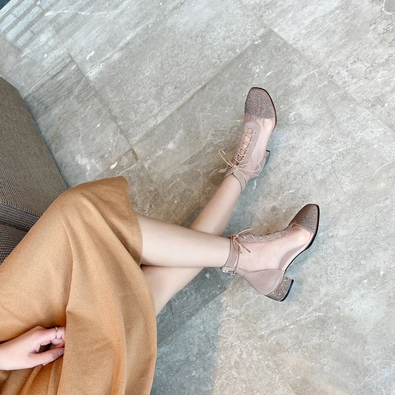 Fashionable temperament women's shoes tide rhinestone mid-heel lace-up boots mesh breathable thick heel women's boots Z559
Fashionable temperament women's shoes tide rhinestone mid-heel lace-up boots mesh breathable thick heel women's boots Z559