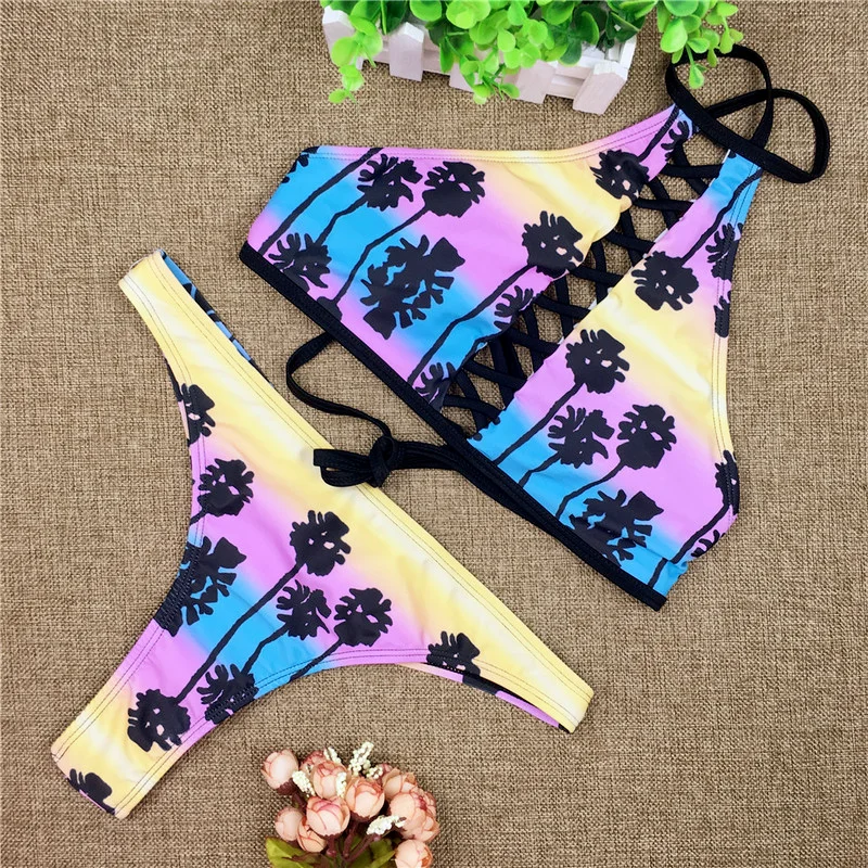 Gradual Change Bikini Set High Neck Bathing Suit Brazilian Bikini Biquinis Thong Women Swimwear Plam Tree Print Swimsuit Female
Gradual Change Bikini Set High Neck Bathing Suit Brazilian Bikini Biquinis Thong Women Swimwear Plam Tree Print Swimsuit Female
