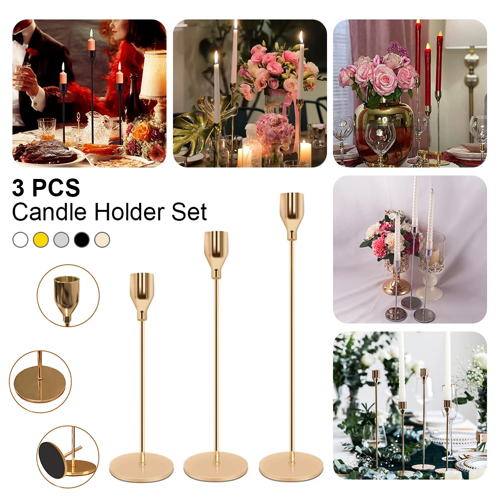 3 Pcs Candle Holder Set Metal Decorative Taper Candle Candlestick Holder for Tabletop Bedroom Wedding Party Christmas Decoration
3 Pcs Candle Holder Set Metal Decorative Taper Candle Candlestick Holder for Tabletop Bedroom Wedding Party Christmas Decoration