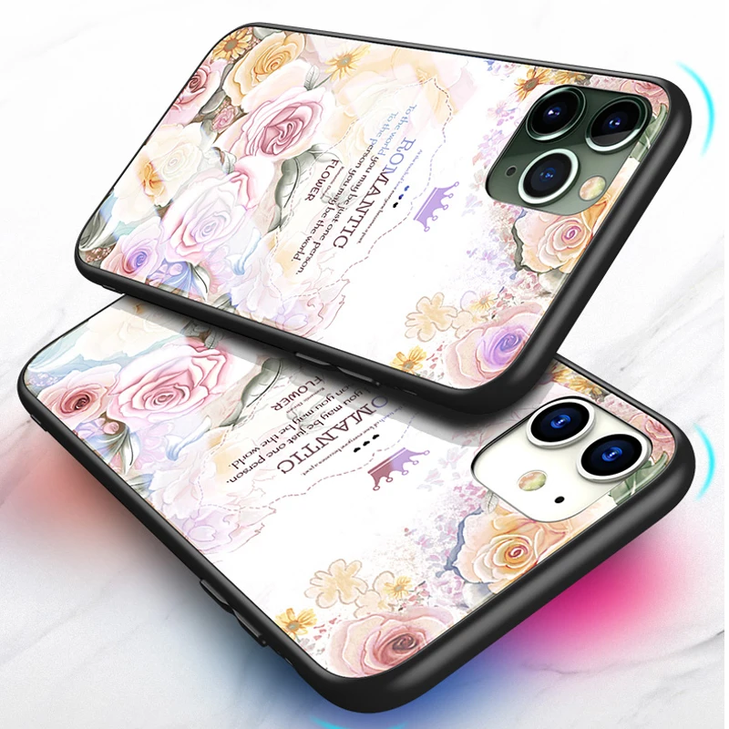 VPOWER black TPU Frame + Rose Flower Painted Tempered Glass Case Cover For iPhone 11 Pro Max XR XS MAX shockproof phone cases
VPOWER black TPU Frame + Rose Flower Painted Tempered Glass Case Cover For iPhone 11 Pro Max XR XS MAX shockproof phone cases